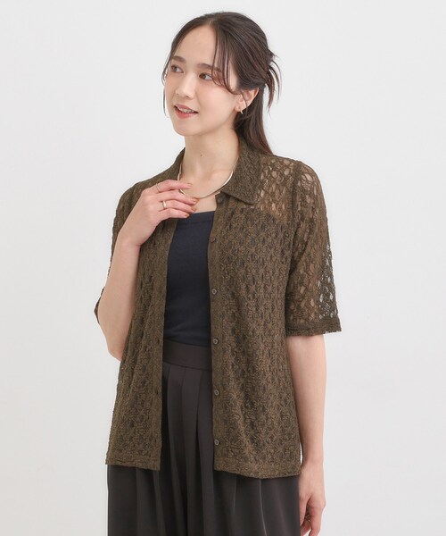 DRESKIP(ドレスキップ)の「【S-LL/5分袖】大人の抜け感 襟付きレーストップス(Tシャツ/カットソー・レディース・ブラック/ブラウン系・04/03/02/01)」の7枚目の写真