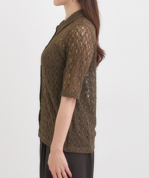 DRESKIP(ドレスキップ)の「【S-LL/5分袖】大人の抜け感 襟付きレーストップス(Tシャツ/カットソー・レディース・ブラック/ブラウン系・04/03/02/01)」の12枚目の写真