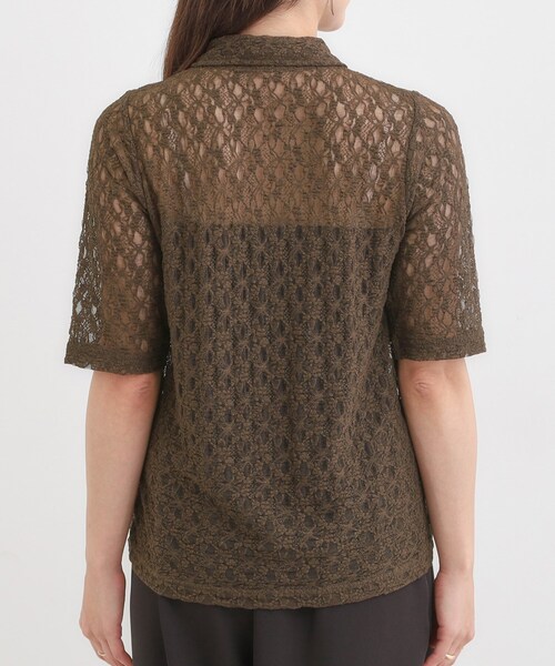 DRESKIP(ドレスキップ)の「【S-LL/5分袖】大人の抜け感 襟付きレーストップス(Tシャツ/カットソー・レディース・ブラック/ブラウン系・04/03/02/01)」の3枚目の写真