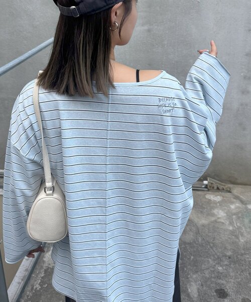 CIAOPANIC TYPY（チャオパニックティピー）の「シアースラブボーダーワンポイント刺繍オーバTee（Tシャツ/カットソー・レディース・ライトグレー/レッド/ネイビー/サックスブルー・ONE SIZE）」の4枚目の写真