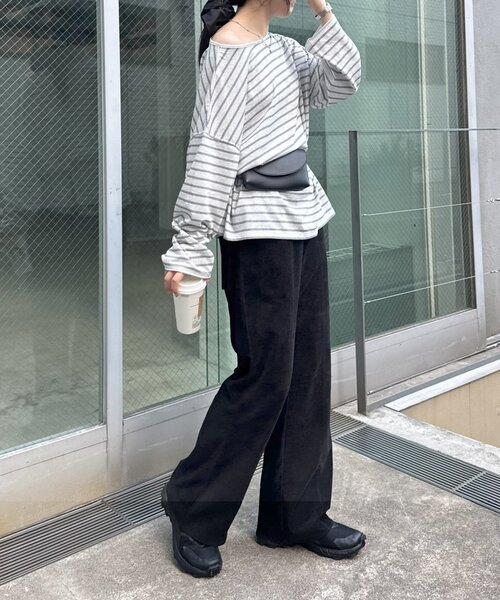 CIAOPANIC TYPY（チャオパニックティピー）の「シアースラブボーダーワンポイント刺繍オーバTee（Tシャツ/カットソー・レディース・ライトグレー/レッド/ネイビー/サックスブルー・ONE SIZE）」の9枚目の写真