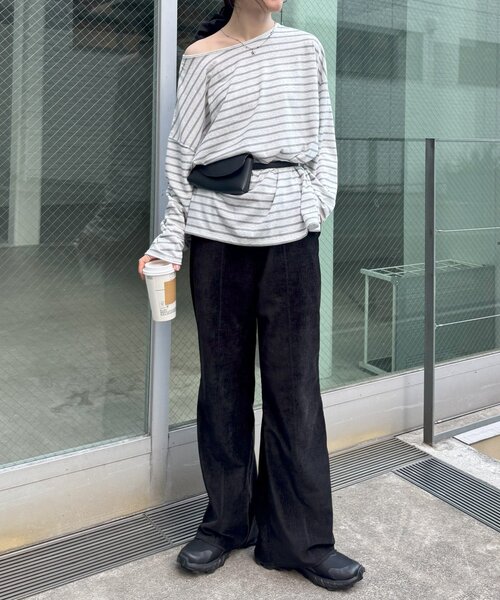 CIAOPANIC TYPY（チャオパニックティピー）の「シアースラブボーダーワンポイント刺繍オーバTee（Tシャツ/カットソー・レディース・ライトグレー/レッド/ネイビー/サックスブルー・ONE SIZE）」の11枚目の写真