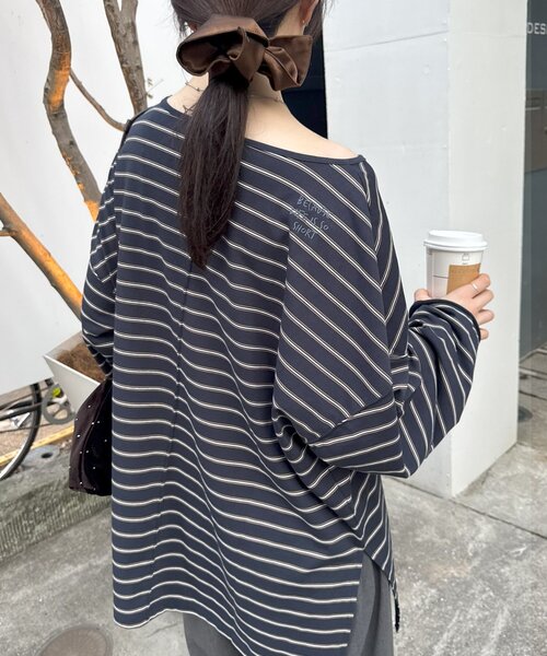 CIAOPANIC TYPY（チャオパニックティピー）の「シアースラブボーダーワンポイント刺繍オーバTee（Tシャツ/カットソー・レディース・ライトグレー/レッド/ネイビー/サックスブルー・ONE SIZE）」の12枚目の写真