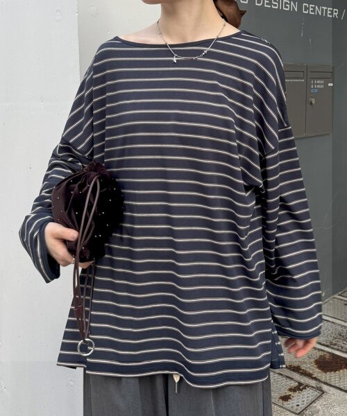 CIAOPANIC TYPY（チャオパニックティピー）の「シアースラブボーダーワンポイント刺繍オーバTee（Tシャツ/カットソー・レディース・ライトグレー/レッド/ネイビー/サックスブルー・ONE SIZE）」の13枚目の写真