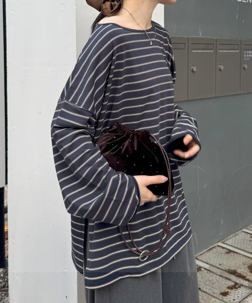 CIAOPANIC TYPY（チャオパニックティピー）の「シアースラブボーダーワンポイント刺繍オーバTee（Tシャツ/カットソー・レディース・ライトグレー/レッド/ネイビー/サックスブルー・ONE SIZE）」の14枚目の写真