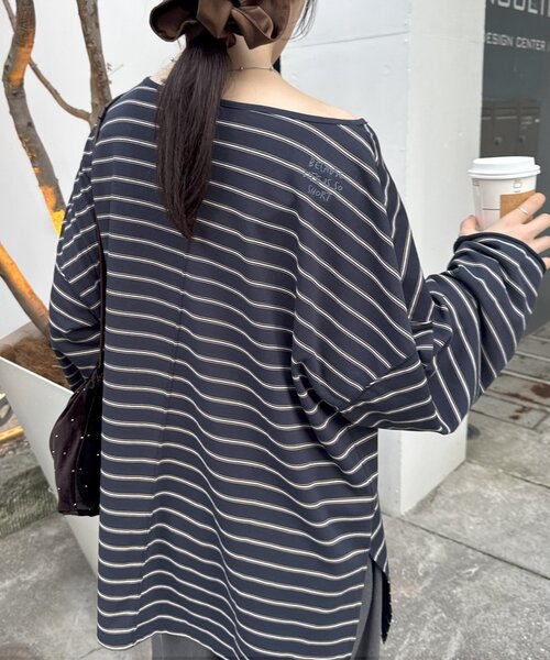 CIAOPANIC TYPY（チャオパニックティピー）の「シアースラブボーダーワンポイント刺繍オーバTee（Tシャツ/カットソー・レディース・ライトグレー/レッド/ネイビー/サックスブルー・ONE SIZE）」の15枚目の写真