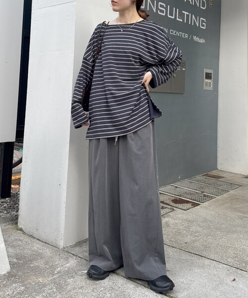 CIAOPANIC TYPY（チャオパニックティピー）の「シアースラブボーダーワンポイント刺繍オーバTee（Tシャツ/カットソー・レディース・ライトグレー/レッド/ネイビー/サックスブルー・ONE SIZE）」の16枚目の写真