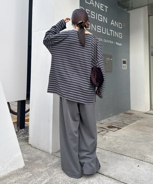 CIAOPANIC TYPY（チャオパニックティピー）の「シアースラブボーダーワンポイント刺繍オーバTee（Tシャツ/カットソー・レディース・ライトグレー/レッド/ネイビー/サックスブルー・ONE SIZE）」の17枚目の写真