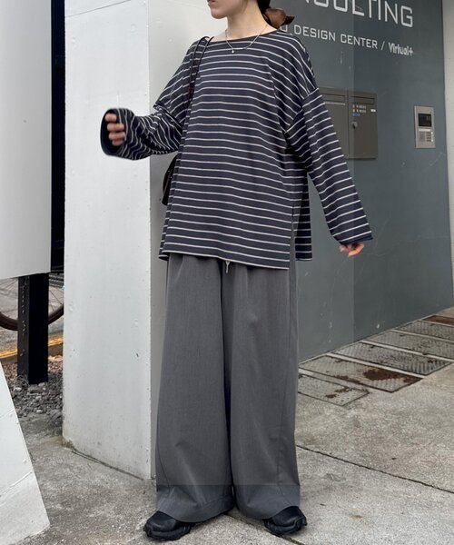 CIAOPANIC TYPY（チャオパニックティピー）の「シアースラブボーダーワンポイント刺繍オーバTee（Tシャツ/カットソー・レディース・ライトグレー/レッド/ネイビー/サックスブルー・ONE SIZE）」の18枚目の写真