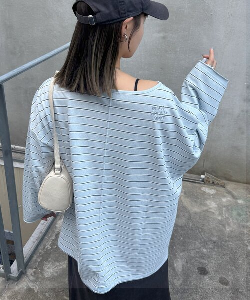 CIAOPANIC TYPY（チャオパニックティピー）の「シアースラブボーダーワンポイント刺繍オーバTee（Tシャツ/カットソー・レディース・ライトグレー/レッド/ネイビー/サックスブルー・ONE SIZE）」の19枚目の写真