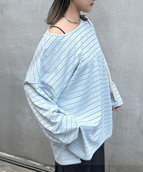 CIAOPANIC TYPY（チャオパニックティピー）の「シアースラブボーダーワンポイント刺繍オーバTee（Tシャツ/カットソー・レディース・ライトグレー/レッド/ネイビー/サックスブルー・ONE SIZE）」の20枚目の写真