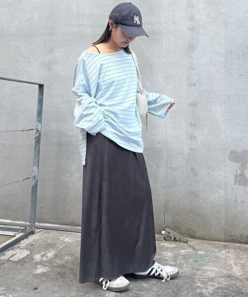 CIAOPANIC TYPY（チャオパニックティピー）の「シアースラブボーダーワンポイント刺繍オーバTee（Tシャツ/カットソー・レディース・ライトグレー/レッド/ネイビー/サックスブルー・ONE SIZE）」の22枚目の写真