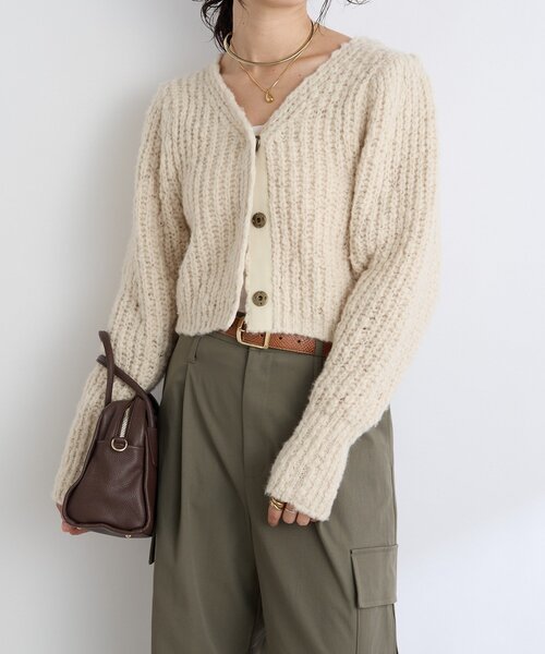 RIVE DROITE(リヴドロワ)の「【前後2WAY】スラブボレロカーデ(カーディガン/ボレロ・レディース・ブラウン/アイボリー・FREE)」の2枚目の写真