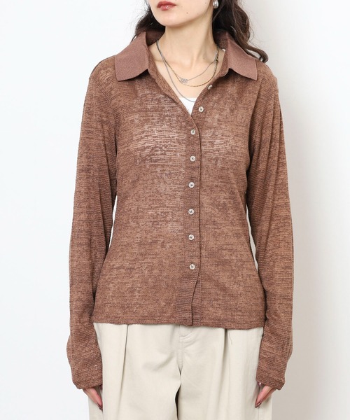 セール】リネン混 シアーシャツライクトップス（シャツ/ブラウス