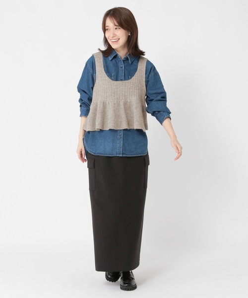 studio CLIP（スタディオクリップ）の「7ゲージ切り替えフレアベスト（ベスト・レディース・ベージュ/チャコール・FREE）」の15枚目の写真