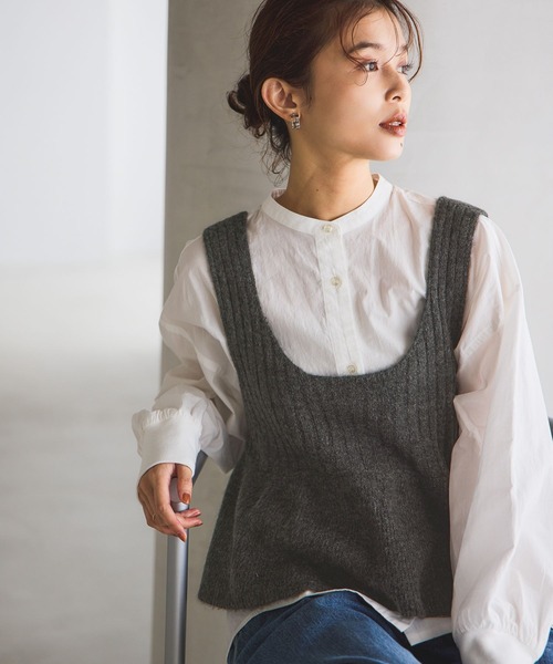 studio CLIP（スタディオクリップ）の「7ゲージ切り替えフレアベスト（ベスト・レディース・ベージュ/チャコール・FREE）」の5枚目の写真