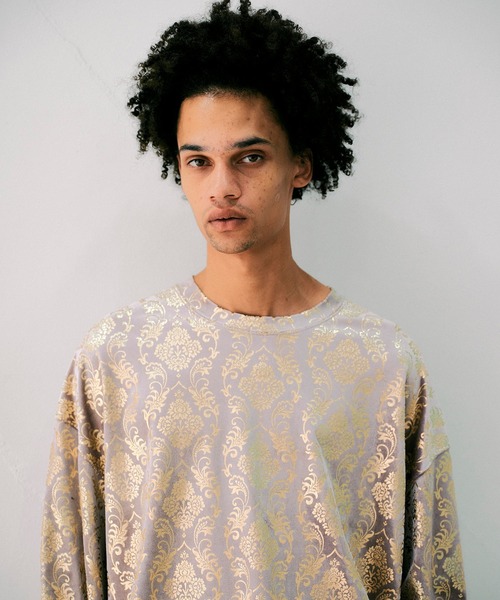 NOISE MAKER（ノイズメーカー）の「ダマスクパターンベロアプルオーバー（Tシャツ/カットソー・メンズ・グレー/グリーン/オレンジ・M/S/XL/L）」の9枚目の写真