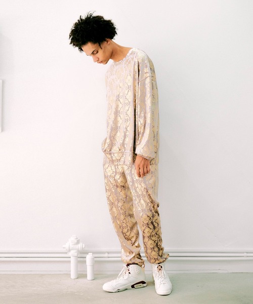 NOISE MAKER（ノイズメーカー）の「ダマスクパターンベロアプルオーバー（Tシャツ/カットソー・メンズ・グレー/グリーン/オレンジ・M/S/XL/L）」の4枚目の写真