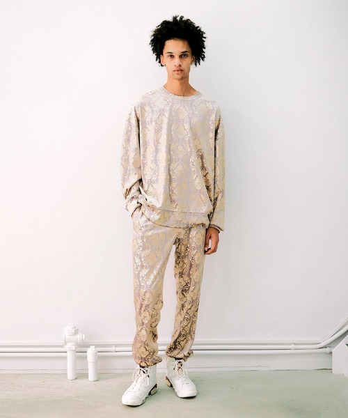 NOISE MAKER（ノイズメーカー）の「ダマスクパターンベロアプルオーバー（Tシャツ/カットソー・メンズ・グレー/グリーン/オレンジ・M/S/XL/L）」の5枚目の写真