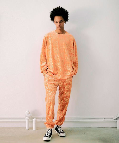 NOISE MAKER（ノイズメーカー）の「ダマスクパターンベロアプルオーバー（Tシャツ/カットソー・メンズ・グレー/グリーン/オレンジ・M/S/XL/L）」の19枚目の写真