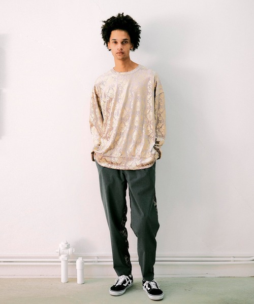 NOISE MAKER（ノイズメーカー）の「ダマスクパターンベロアプルオーバー（Tシャツ/カットソー・メンズ・グレー/グリーン/オレンジ・M/S/XL/L）」の7枚目の写真