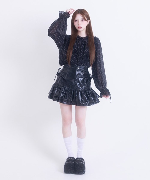 FickleBebe（フィクルベベ）の「フェイクレザーリボンスカート（スカート・レディース・ダークブラウン/ピンク/ブラック・0/1）」の11枚目の写真