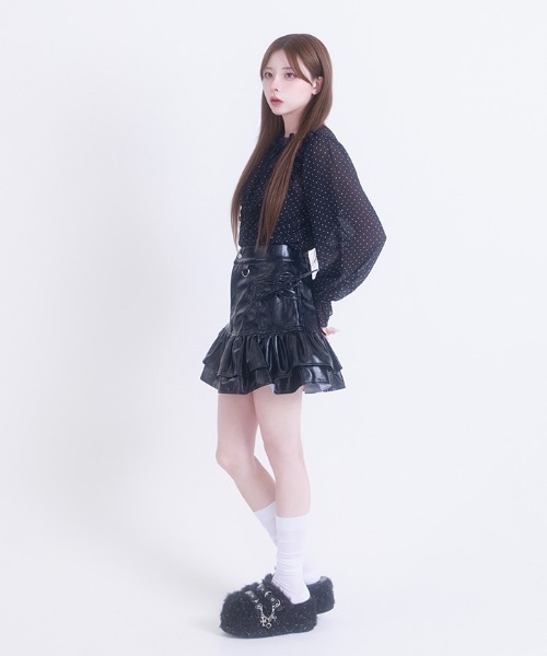 FickleBebe（フィクルベベ）の「フェイクレザーリボンスカート（スカート・レディース・ダークブラウン/ピンク/ブラック・0/1）」の10枚目の写真