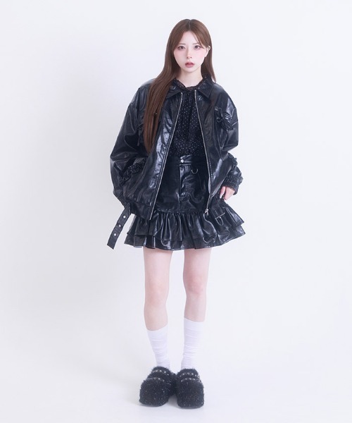 FickleBebe（フィクルベベ）の「フェイクレザーリボンスカート（スカート・レディース・ダークブラウン/ピンク/ブラック・0/1）」の12枚目の写真