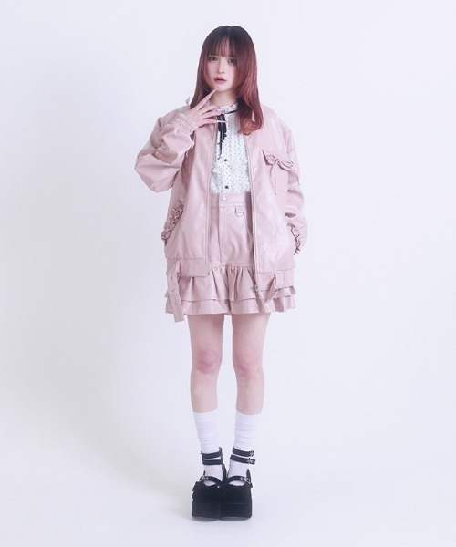 FickleBebe（フィクルベベ）の「フェイクレザーリボンスカート（スカート・レディース・ダークブラウン/ピンク/ブラック・0/1）」の16枚目の写真