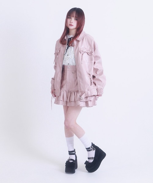 FickleBebe（フィクルベベ）の「フェイクレザーリボンスカート（スカート・レディース・ダークブラウン/ピンク/ブラック・0/1）」の14枚目の写真