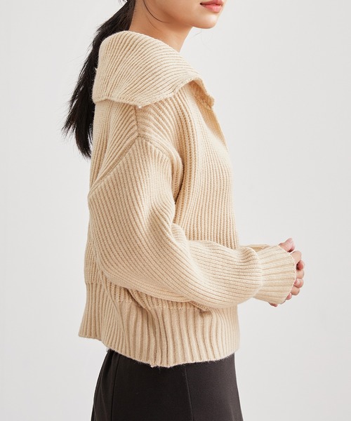 Lace Ladies(レースレディース)の「スキッパー セーラーカラー リブ ニット プルオーバー(ニット/セーター・レディース・ブラック/アイボリー/オリーブ/グレー/ベージュ・FREE)」の16枚目の写真