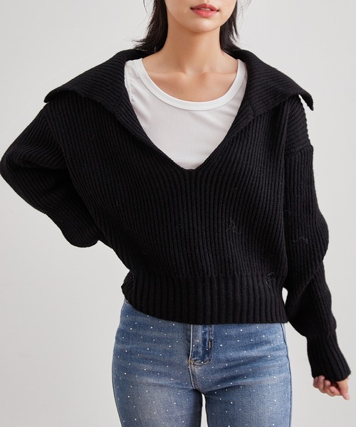 Lace Ladies(レースレディース)の「スキッパー セーラーカラー リブ ニット プルオーバー(ニット/セーター・レディース・ブラック/アイボリー/オリーブ/グレー/ベージュ・FREE)」の20枚目の写真