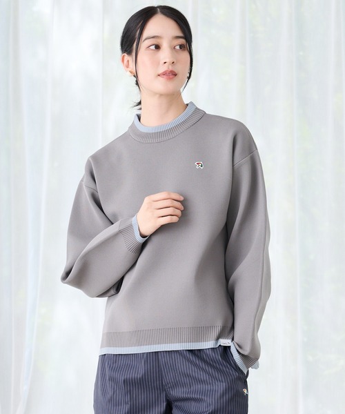 まみちゃん　eニット　グレー セール】アクセントライン ニットプルオーバー（ニット/セーター