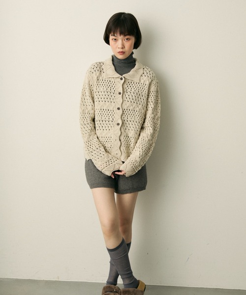full/fill.(フルフィル)の「mix pattern knit shirt cardigan / ミックスパターンニットシャツカーディガン(ニット/セーター・レディース・アイボリー/ネイビー・FREE)」の11枚目の写真