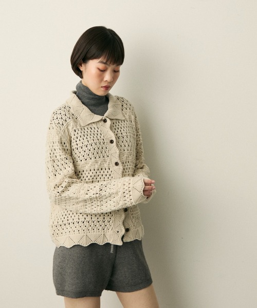 full/fill.(フルフィル)の「mix pattern knit shirt cardigan / ミックスパターンニットシャツカーディガン(ニット/セーター・レディース・アイボリー/ネイビー・FREE)」の5枚目の写真