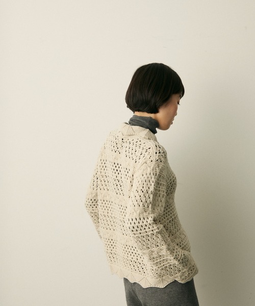 full/fill.(フルフィル)の「mix pattern knit shirt cardigan / ミックスパターンニットシャツカーディガン(ニット/セーター・レディース・アイボリー/ネイビー・FREE)」の9枚目の写真