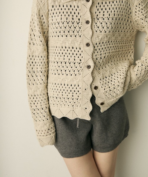 full/fill.(フルフィル)の「mix pattern knit shirt cardigan / ミックスパターンニットシャツカーディガン(ニット/セーター・レディース・アイボリー/ネイビー・FREE)」の7枚目の写真