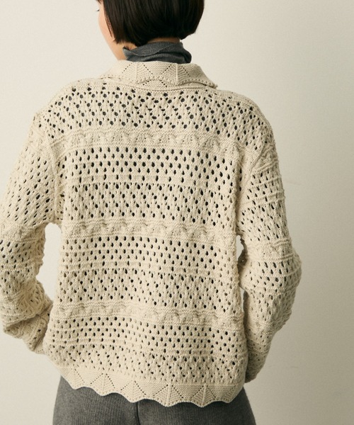 full/fill.(フルフィル)の「mix pattern knit shirt cardigan / ミックスパターンニットシャツカーディガン(ニット/セーター・レディース・アイボリー/ネイビー・FREE)」の8枚目の写真