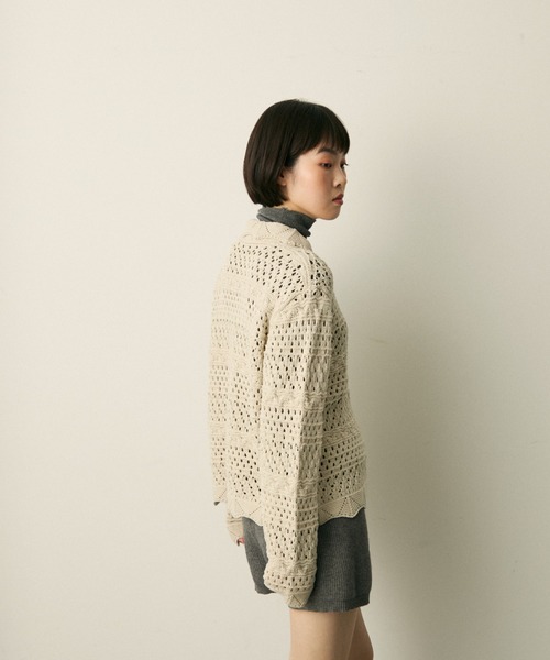full/fill.(フルフィル)の「mix pattern knit shirt cardigan / ミックスパターンニットシャツカーディガン(ニット/セーター・レディース・アイボリー/ネイビー・FREE)」の10枚目の写真