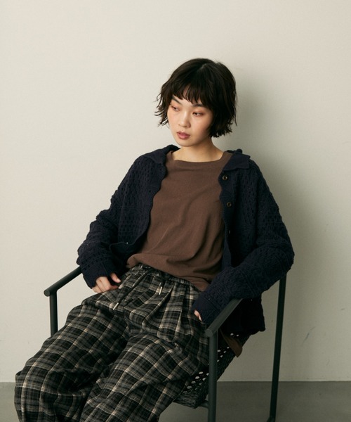 full/fill.(フルフィル)の「mix pattern knit shirt cardigan / ミックスパターンニットシャツカーディガン(ニット/セーター・レディース・アイボリー/ネイビー・FREE)」の22枚目の写真