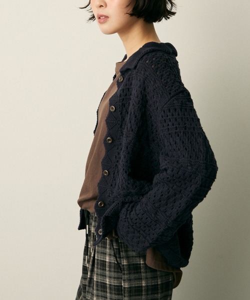 full/fill.(フルフィル)の「mix pattern knit shirt cardigan / ミックスパターンニットシャツカーディガン(ニット/セーター・レディース・アイボリー/ネイビー・FREE)」の19枚目の写真
