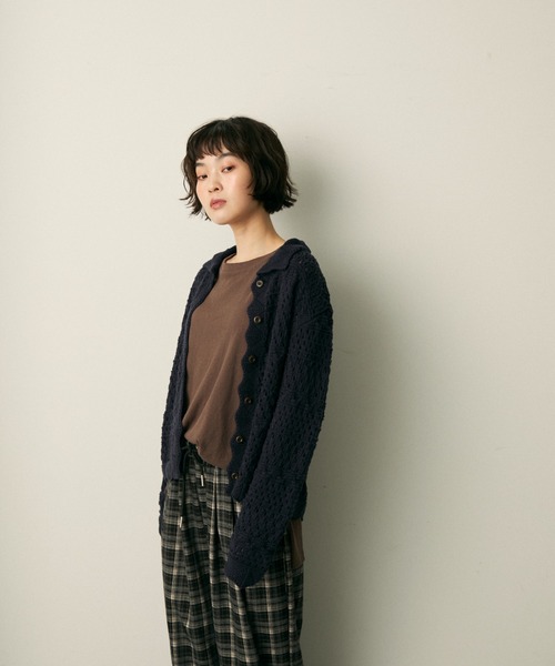 full/fill.(フルフィル)の「mix pattern knit shirt cardigan / ミックスパターンニットシャツカーディガン(ニット/セーター・レディース・アイボリー/ネイビー・FREE)」の18枚目の写真