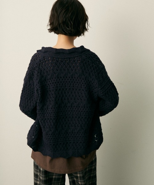 full/fill.(フルフィル)の「mix pattern knit shirt cardigan / ミックスパターンニットシャツカーディガン(ニット/セーター・レディース・アイボリー/ネイビー・FREE)」の21枚目の写真