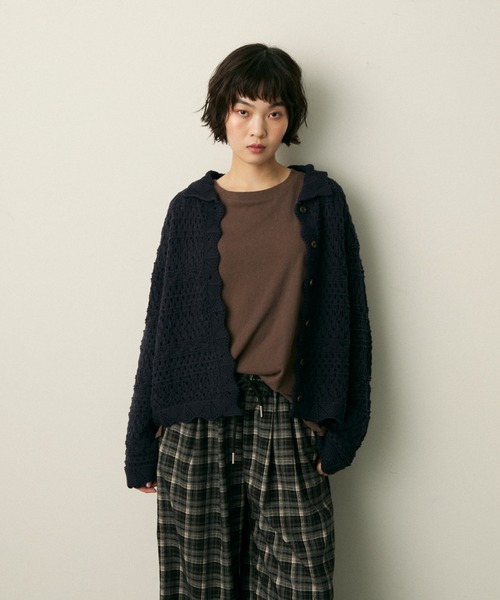 full/fill.(フルフィル)の「mix pattern knit shirt cardigan / ミックスパターンニットシャツカーディガン(ニット/セーター・レディース・アイボリー/ネイビー・FREE)」の16枚目の写真