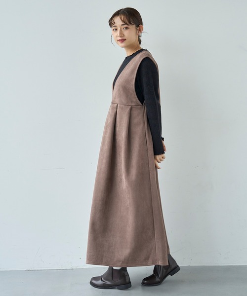 mil（ミル）の「前後2way スウェードライク タックプリーツジャンスカ【585111】（ワンピース・レディース・ブラウン/モカ・FREE/XS/S）」の4枚目の写真