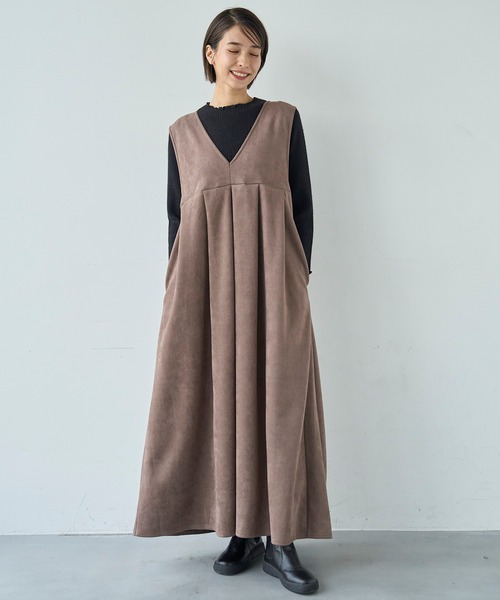 mil（ミル）の「前後2way スウェードライク タックプリーツジャンスカ【585111】（ワンピース・レディース・ブラウン/モカ・FREE/XS/S）」の10枚目の写真