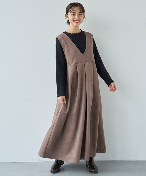 mil（ミル）の「前後2way スウェードライク タックプリーツジャンスカ【585111】（ワンピース・レディース・ブラウン/モカ・FREE/XS/S）」の3枚目の写真