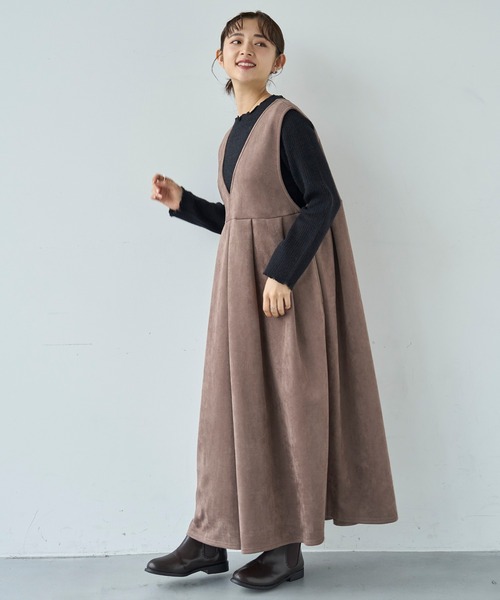 mil（ミル）の「前後2way スウェードライク タックプリーツジャンスカ【585111】（ワンピース・レディース・ブラウン/モカ・FREE/XS/S）」の5枚目の写真