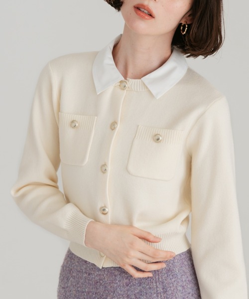 31 Sons de mode（トランテアン　ソン　ドゥ　モード）の「2025秋冬新作 襟付きポケットカーディガン（カーディガン/ボレロ・レディース・ブラック/レッド/ホワイト/グレー・ﾌﾘ-）」の2枚目の写真