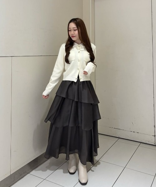 31 Sons de mode（トランテアン　ソン　ドゥ　モード）の「2025秋冬新作 襟付きポケットカーディガン（カーディガン/ボレロ・レディース・ブラック/レッド/ホワイト/グレー・ﾌﾘ-）」の7枚目の写真